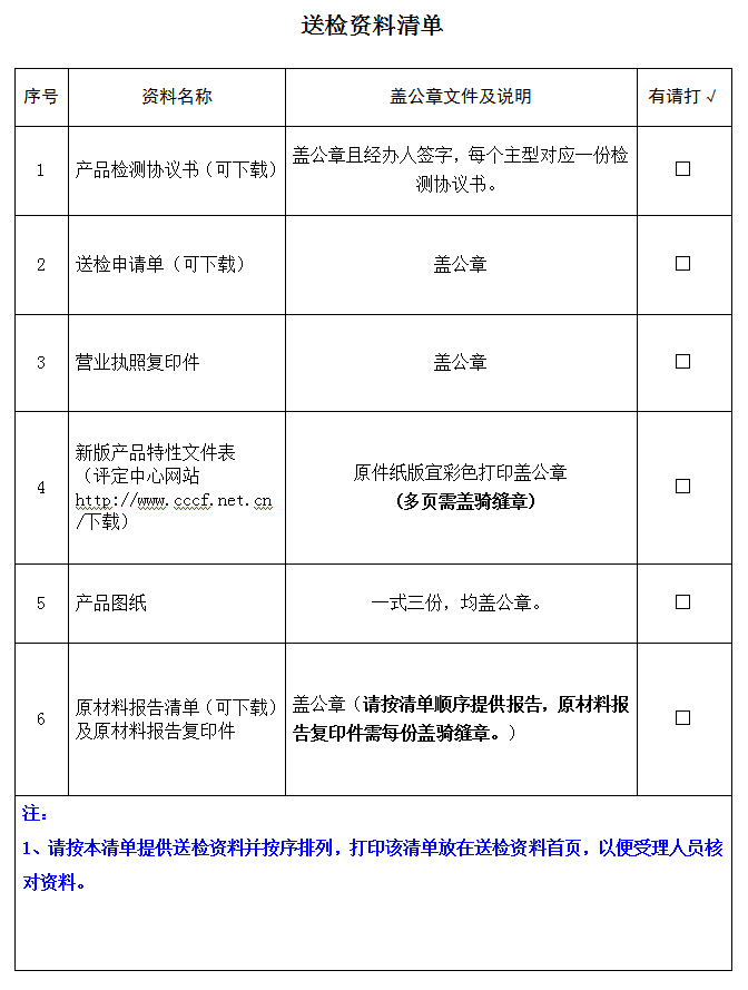 防火門閉門器產(chǎn)品認證型式試驗業(yè)務(wù)受理送檢資料清單（廣東所）