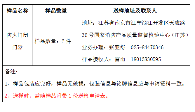 防火門閉門器自愿性認(rèn)證送檢文件（江蘇所）