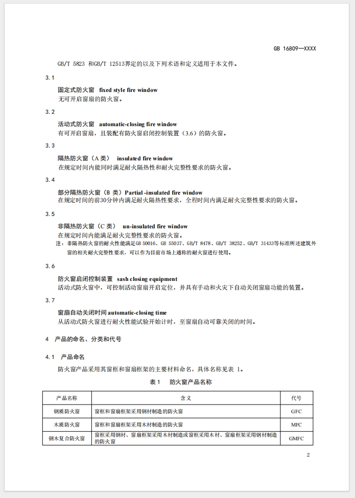 《防火窗》強制性國家標(biāo)準(zhǔn)(征求意見稿)
