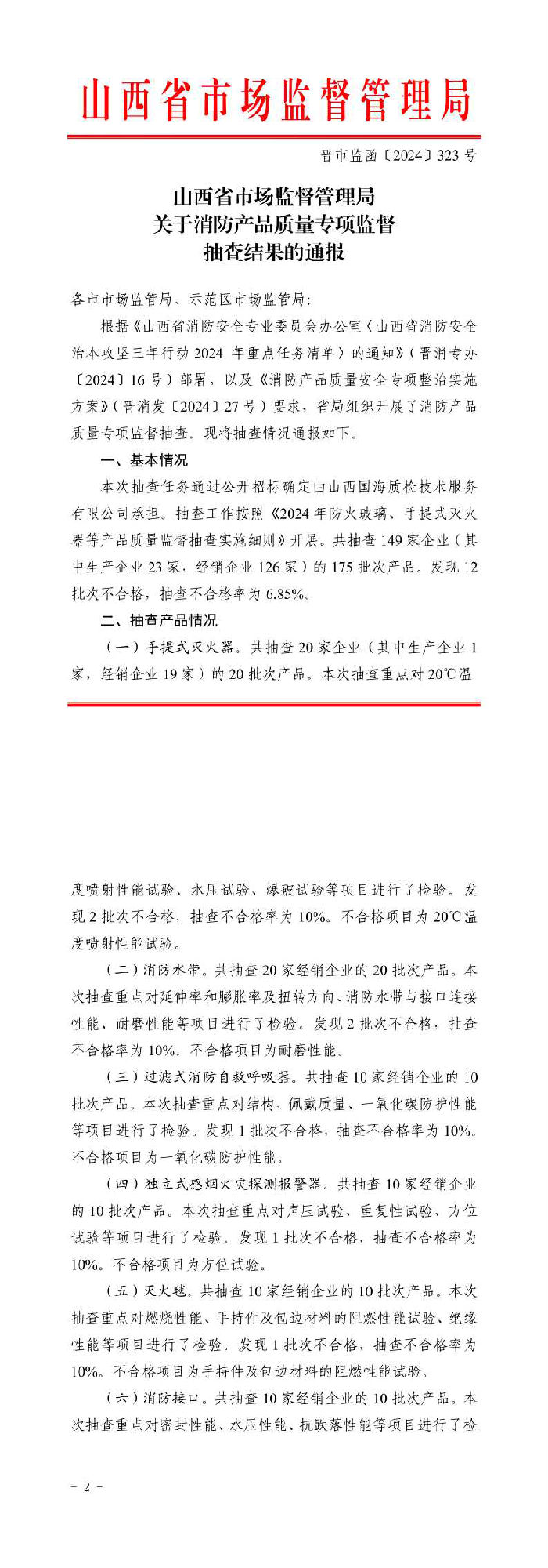 山西：消防產(chǎn)品質(zhì)量專項(xiàng)監(jiān)督抽查175批次，不合格12批次！
